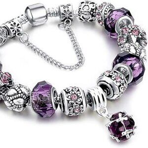Charm Bracelet Murano Glass Beads‎ Flower Charms Amethyst Glass Anklet Fashion